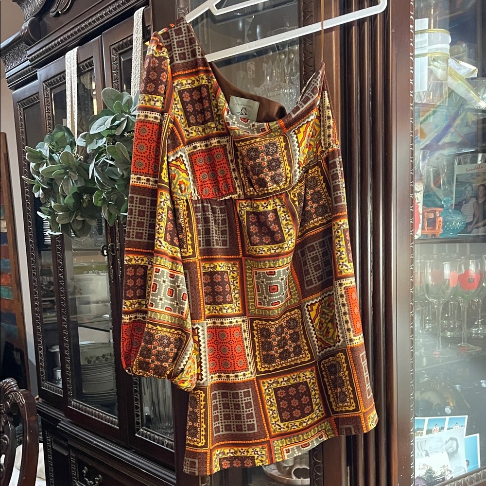 Judith March One Shoulder Dress in Brown and Yellow
